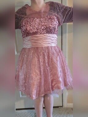 Plus Size Rose Pink Sequin Tulle Party Dress